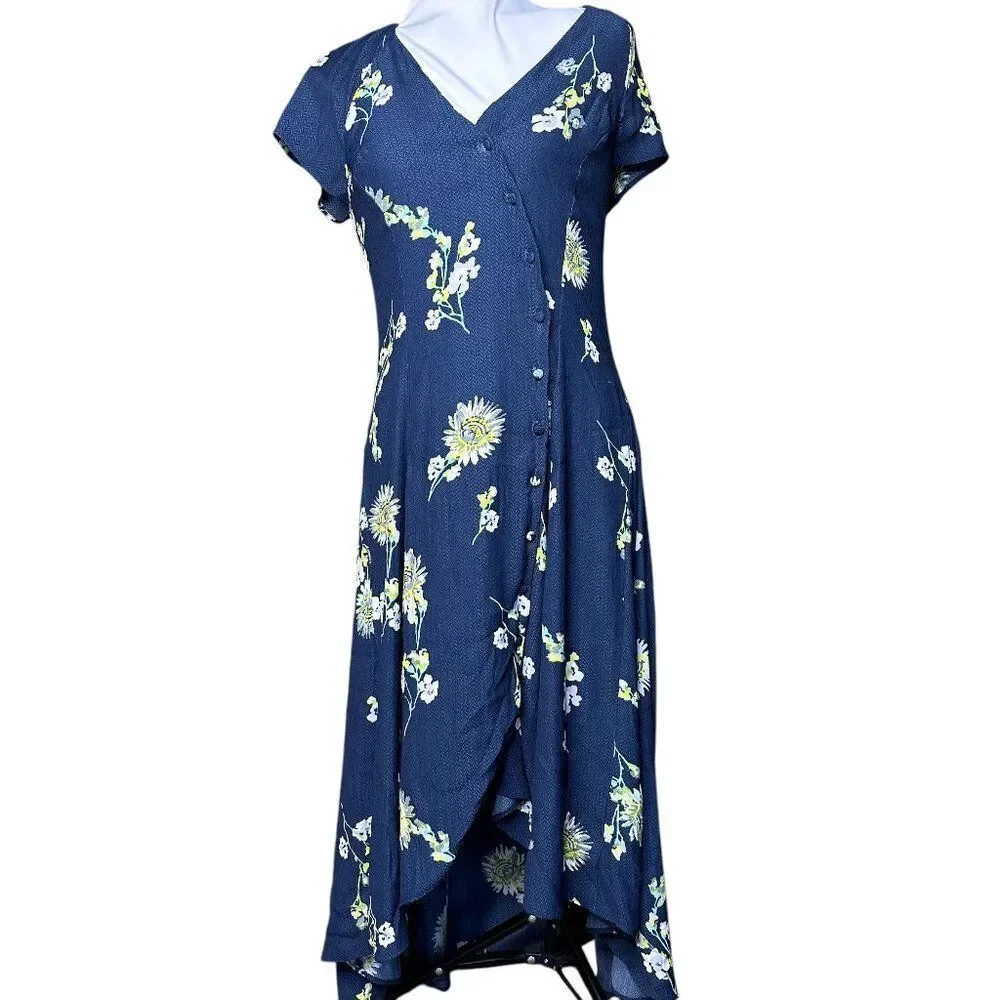 Free People Lost in You midi Dress blue floral xs